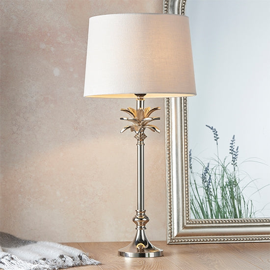 Leaf And Mia Small Natural Shade Table Lamp In Polished Nickel