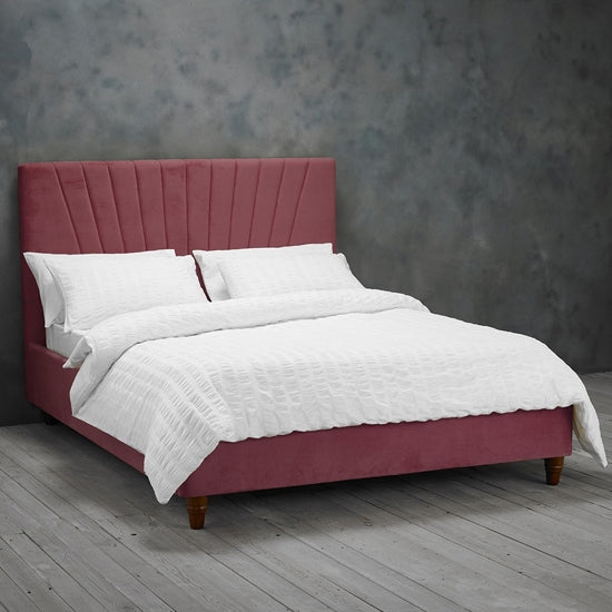 Lexie Velvet Upholstered Double Bed In Pink