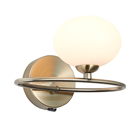 Leyburn 1 Opal Glass Globe Bulb Wall Light In Antique Brass