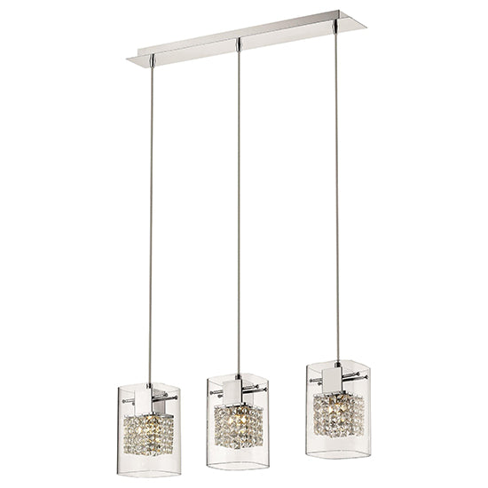 Leyton 3 Clear Glass Cube Bulbs Decorative Ceiling Pendant Light In Chrome