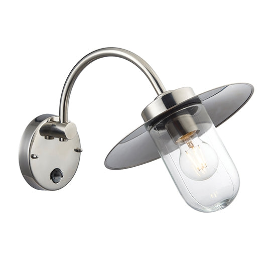 Lincoln PIR Clear Glass Shade Wall Light In Polished Stainless Steel