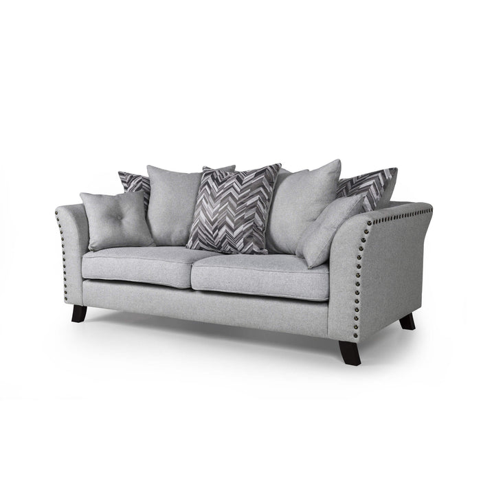 Linton Fabric 3 Seater Sofa In Grey With Black Wooden Legs