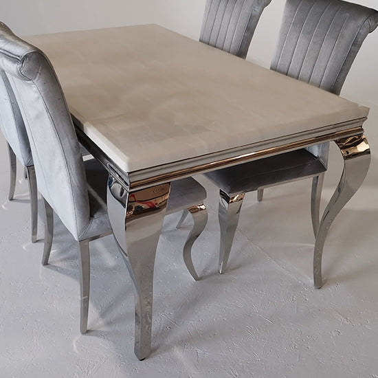 Liyana Large Marble Dining Table In Cream With Chrome Legs