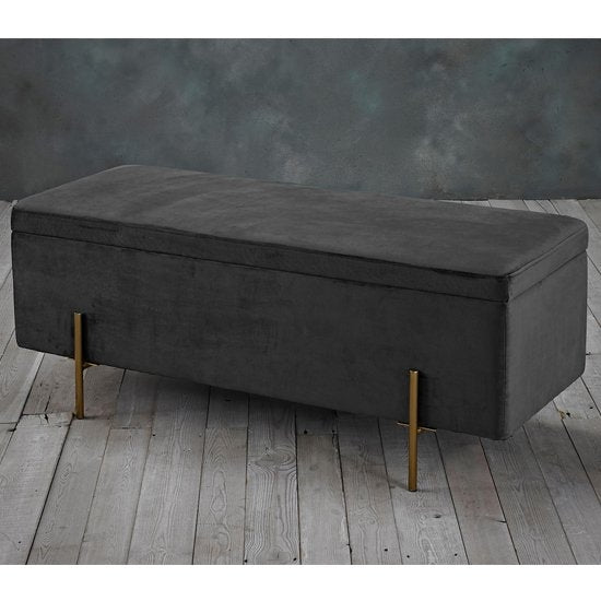 Lola Velvet Storage Ottoman In Grey