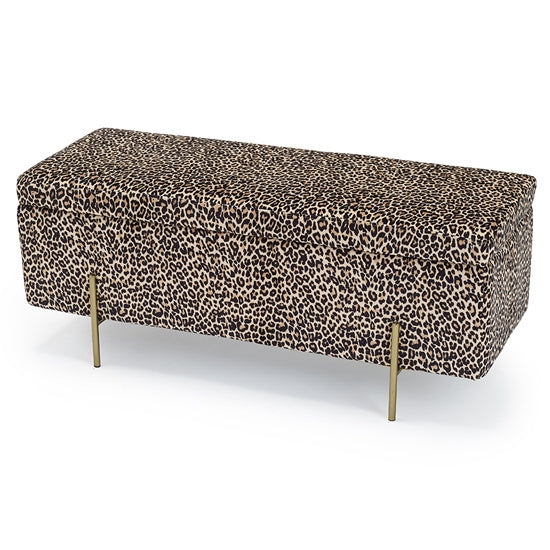 Lola Velvet Upholstered Storage Ottoman In Leopard Print