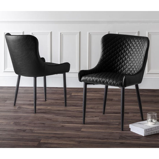 Luxe Black Faux Leather Dining Chairs In Pair