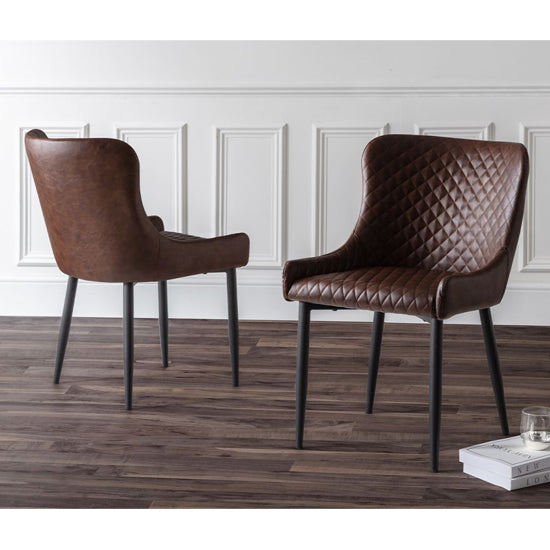 Luxe Brown Faux Leather Dining Chairs In Pair