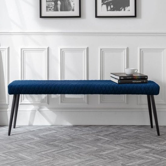 Luxe Low Velvet Dining Bench In Blue