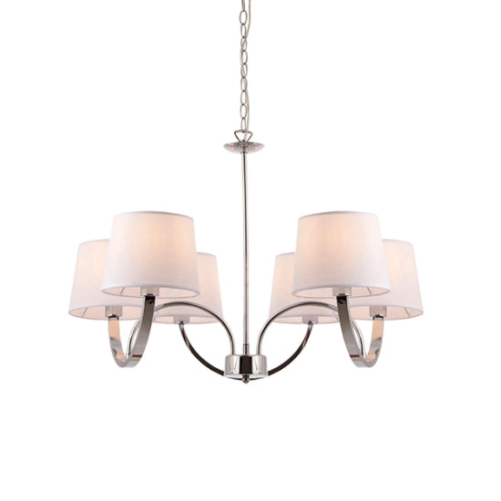 Macy 6 Lights White Fabric Ceiling Pendant Light In Chrome