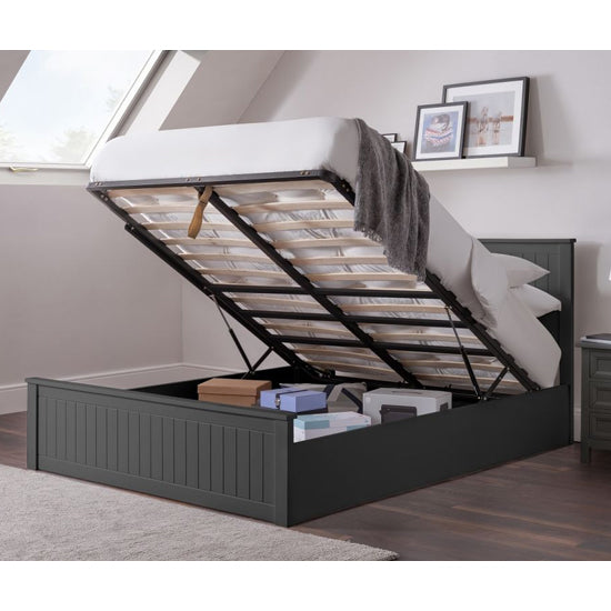 Maine Wooden Ottoman Storage Double Bed In Anthracite