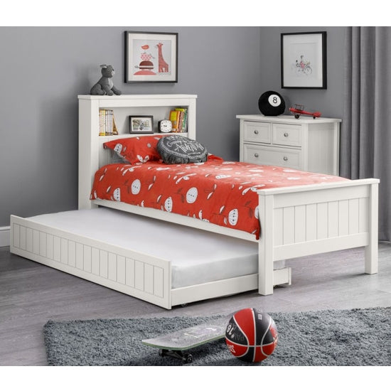 Maine Wooden Single Bed With Bookcase And Guest Bed In Surf White