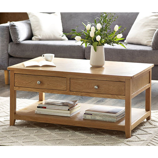 Mallory Wooden Coffee Table With 2 Drawers In Oak