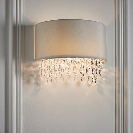 Malmesbury Silver Grey Fabric Shade Wall Light In White