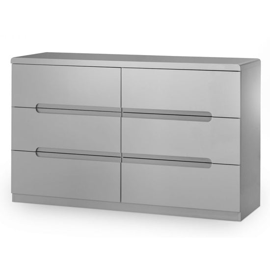 Manhattan Wide Wooden Chest Of 6 Drawers In Grey High Gloss