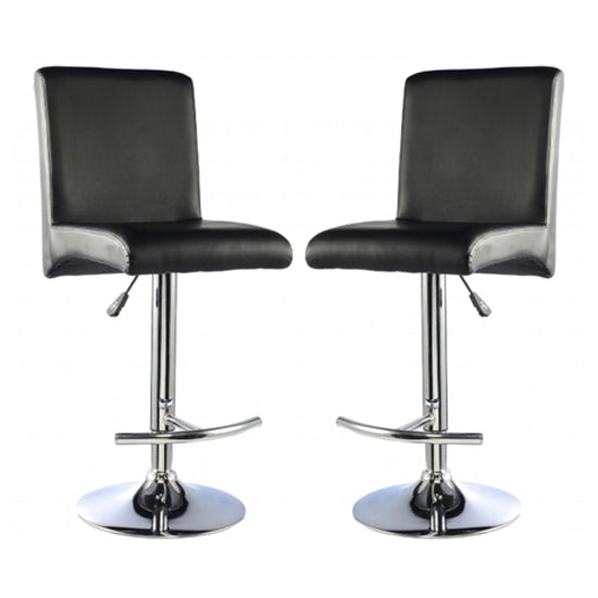 Manor Black Faux Leather Bar Stools In Pair With Chrome Base