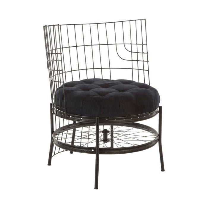 Mantis Round Metal Accent Chair In Black With Velvet Seat