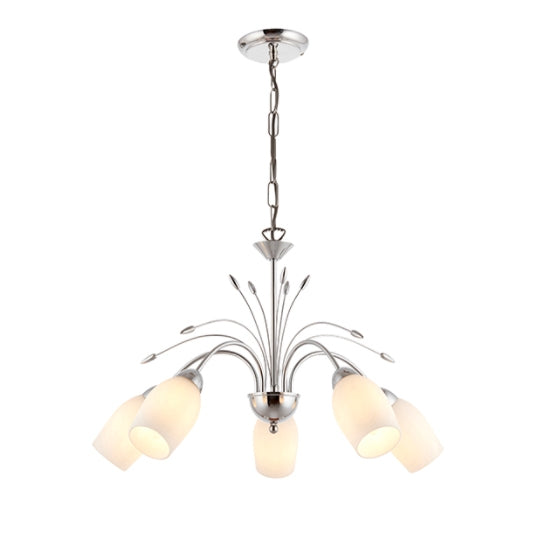 Meadow 5 Lights White Glass Ceiling Pendant Light In Chrome