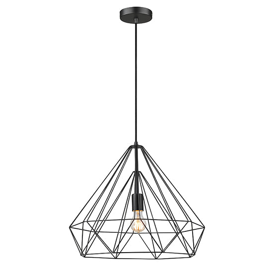 Merton 1 Bulb Double-Layered Cage Large Ceiling Pendant Light In Matt Black