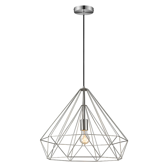 Merton 1 Bulb Double-Layered Cage Large Ceiling Pendant Light In Satin Nickel