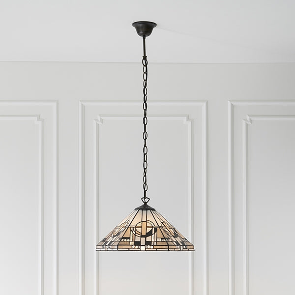 Metropolitan Medium Tiffany Glass Ceiling Pendant Light In Dark Bronze