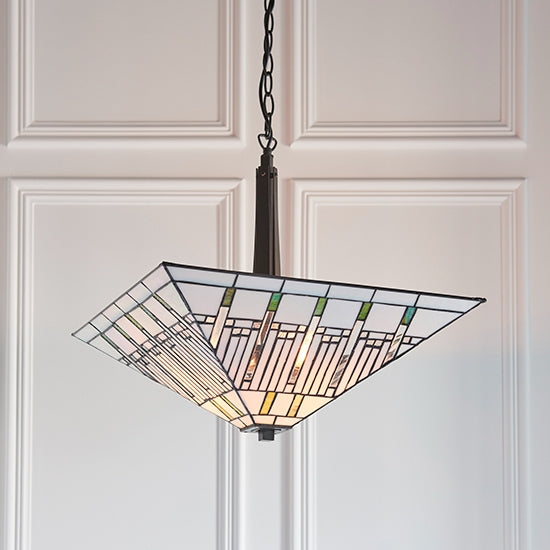 Mission 2 Lights Tiffany Glass Ceiling Pendant Light In Dark Bronze