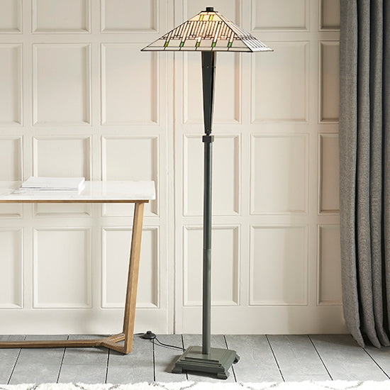 Mission Floor Lamp In Dark Bronze With Tiffany Glass