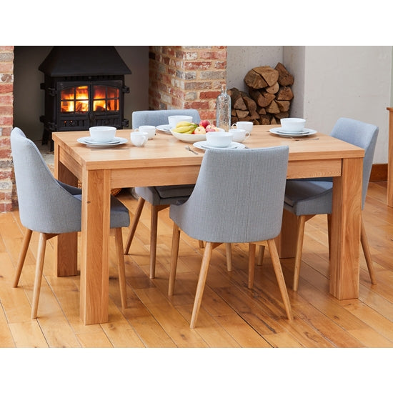 Mobel Large Wooden Dining Table In Oak With 4 Grey Vrux Chairs