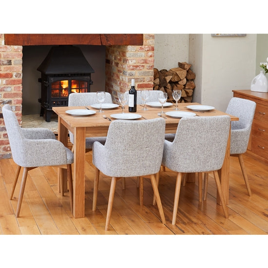 Mobel Large Wooden Dining Table In Oak With 6 Light Grey Vrux Chairs