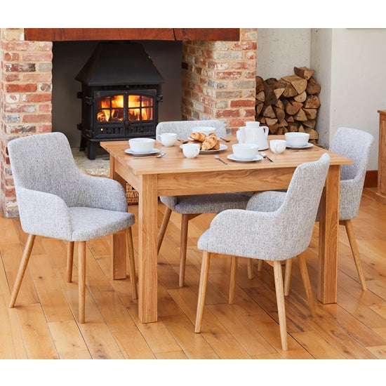 Mobel Wooden Dining Table In Oak With 4 Light Grey Vrux Chairs