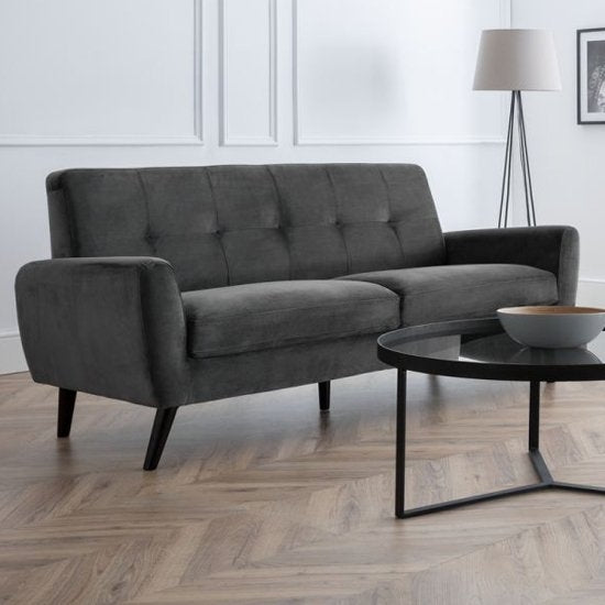 Monza Velvet 2 Seater Sofa In Dark Grey