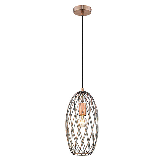 Moorgate 1 Bulb Weaved Frame Tall Ceiling Pendant Light In Antique Copper