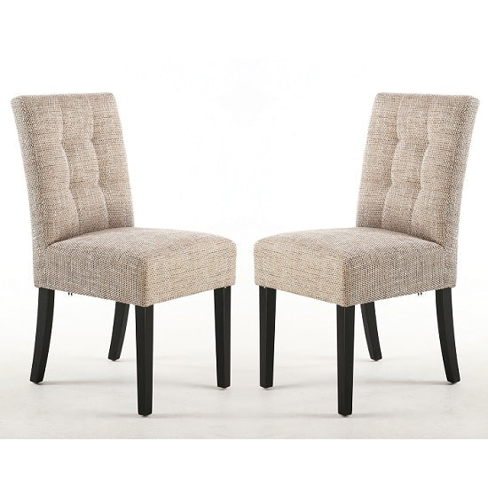 Moseley Tweed Oatmeal Fabric Dining Chairs In Pair With Black Legs