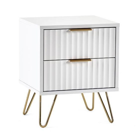 Murano Wooden Bedside Cabinet With 2 Drawers In Matt White