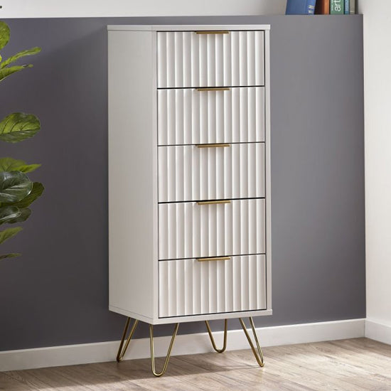 Murano Tall Wooden Chest Of 5 Drawers In Matt White