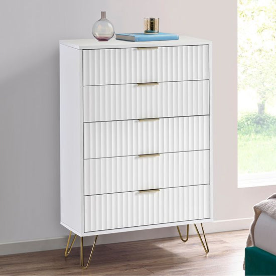 Murano Wooden Chest Of 5 Drawers In Matt White