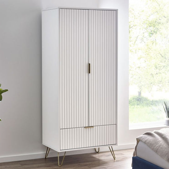 Murano Wooden Wardrobe With 2 Doors 1 Drawer In Matt White