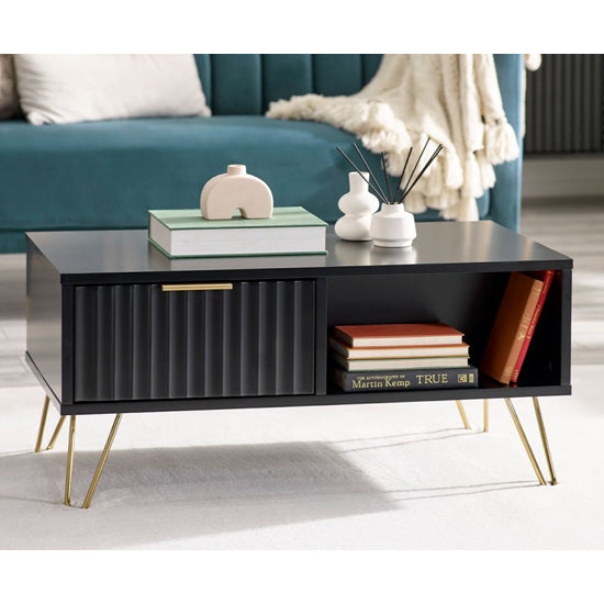 Murano Wooden Coffee Table With 2 Drawers In Matt Black