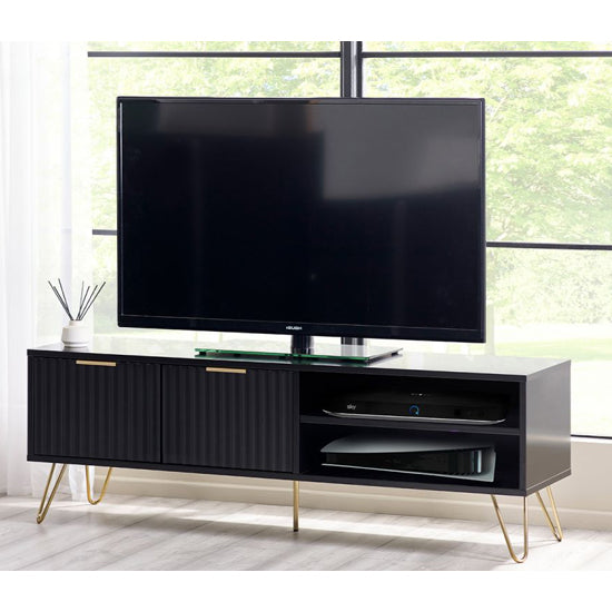 Murano Wooden TV Stand With 2 Doors In Matt Black