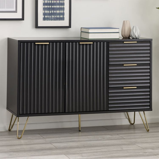 Murano Wooden Sideboard With 2 Doors 3 Drawers In Matt Black