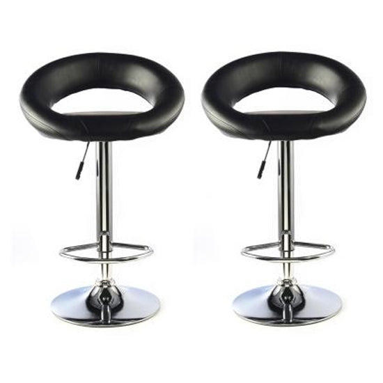 Murry Black Faux Leather Bar Stools In Pair With Chrome Base