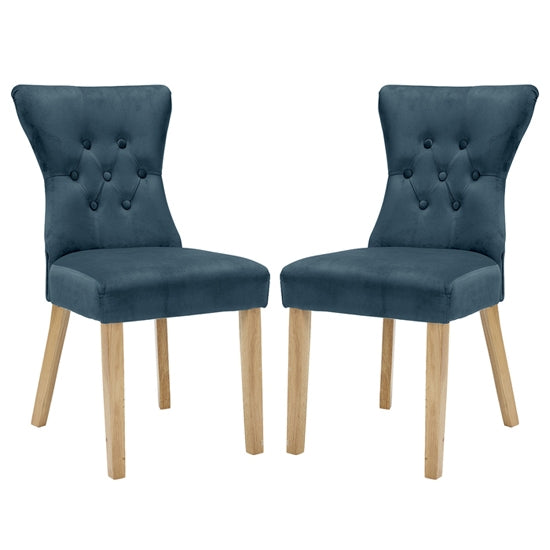 Naples Peacock Fabric Dining Chairs In Pair