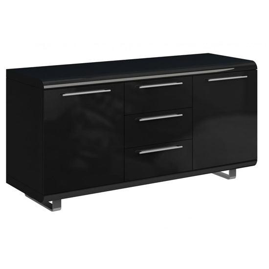 Newline Large Sideboard In Black High Gloss With 2 Doors And 3 Drawers
