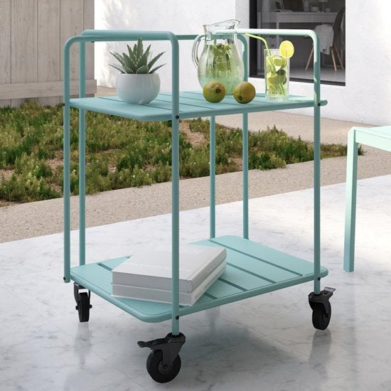 Novogratz Penelope Outdoor Metal Serving Cart In Aqua Haze