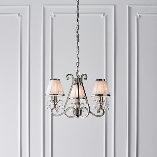 Oksana 3 Lights White Shades Ceiling Pendant Light In Polished Nickel