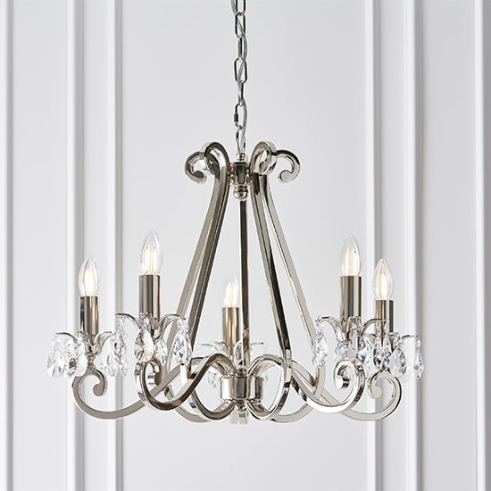 Oksana Clear Crystal 5 Lights Ceiling Pendant Light In Polished Nickel