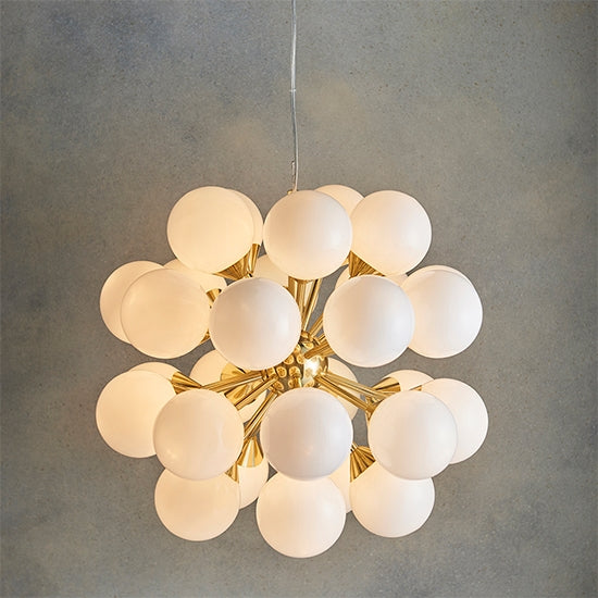 Oscar 28 Lights Opal Glass Shades Ceiling Pendant Light In Brushed Brass