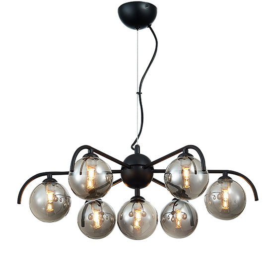 Otley 7 Smoked Glass Globe Bulbs Decorative Ceiling Pendant Light In Black