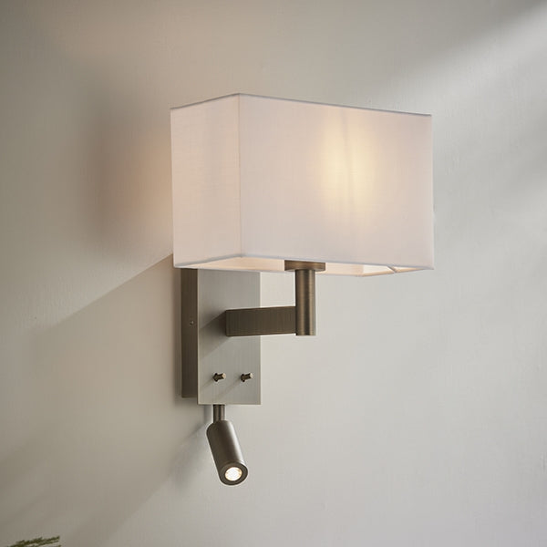 Owen Rectangular 2 Lights White Shade Reader Wall Light In Dark Bronze