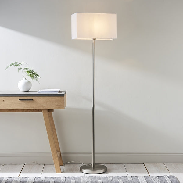 Owen Rectangular White Shade Floor Lamp In Matt Nickel