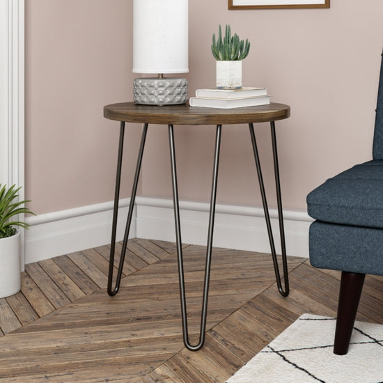 Owen Retro Round Wooden End Table In Walnut